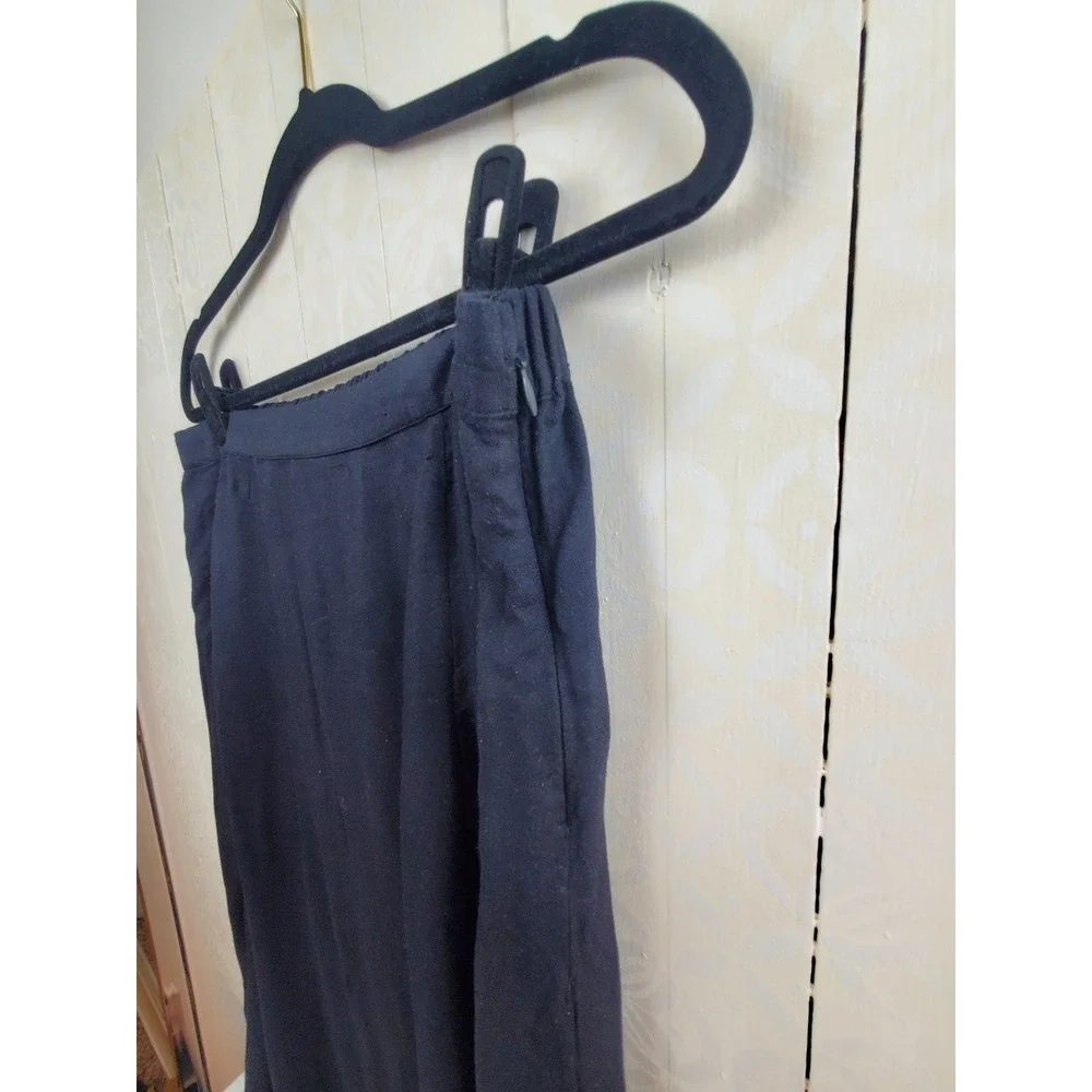Womens Black Flowy Knee Length Skirt Side Slit Elastic Waist XL Cotton Blend